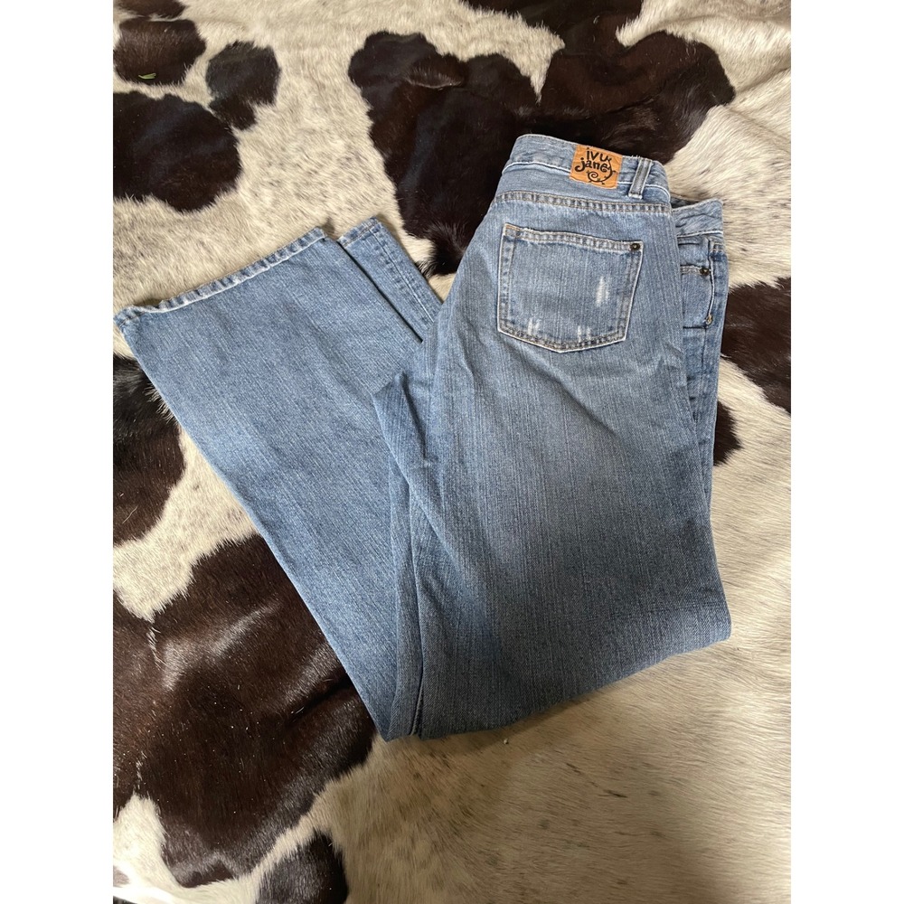 IVU Jane Jeans Y2K VTG Size 8 Light Wash Boot Cut Distressed Embellished Crosses